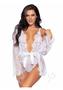 Floral Lace Teddy Thong Robe Tie Sm Wht